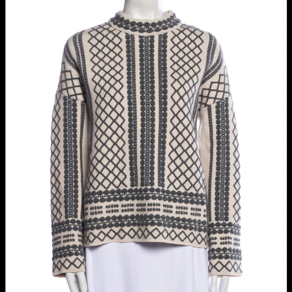 NWT Tory Burch Melange Wool Sweater. Grey/Ivory Size Large - Picture 2 of 6